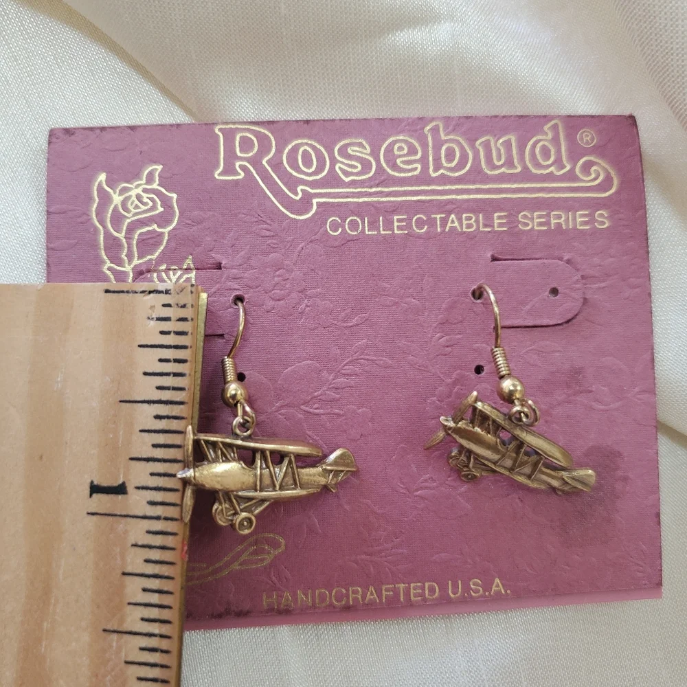 Rosebud Gold Airplane Earrings